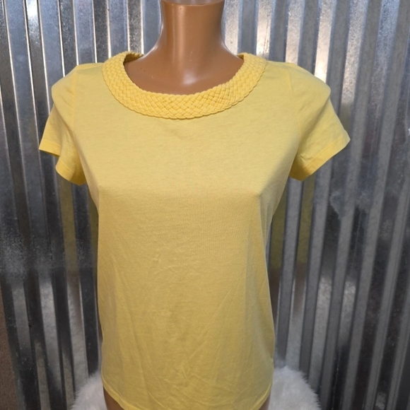 Talbots Yellow Short Sleeve Top with Braided Collar - Picture 1 of 7